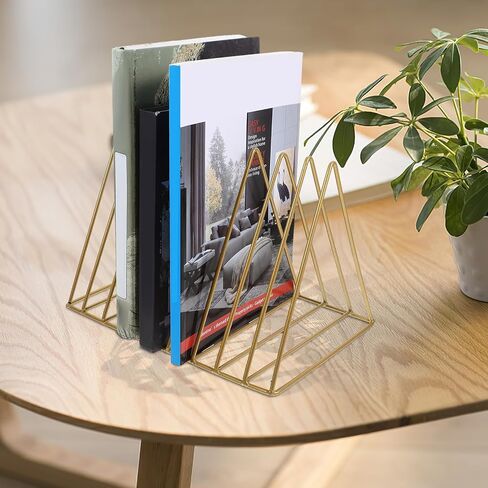Metal Book Rack Desktop Organizer Large Iron Triangle Bookshelf Holder Gold Desktop Book Holder for Office Table Storage and Magazine File Rack in Saudi Arabia