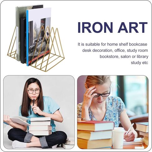 Metal Book Rack Desktop Organizer Large Iron Triangle Bookshelf Holder Gold Desktop Book Holder for Office Table Storage and Magazine File Rack in Saudi Arabia