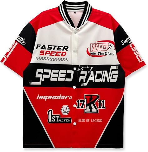 Speed Racing Mens Baseball Jersey, Y2k Jacket Men, Button-Up, Streetwear Jacket, Racing Theme in Saudi Arabia
