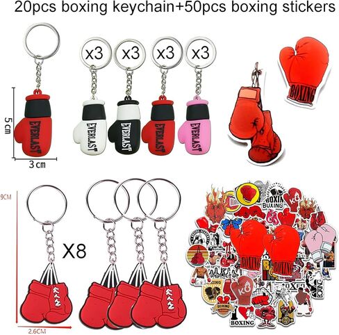 70 Pcs Boxing Gloves Keychain Stickers Party Gifts Supplies Boxing Glove Key Ring Waterproof Vinyl Stickers Decor for Boxers Boxing Coach Fitness Gifts Boxer Fan in Saudi Arabia