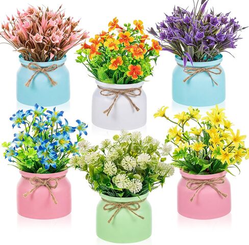8 Pieces Fake Potted Plants Artificial Flowers Outdoor in Macaron Pot Small Fake Plants for Spring and Summer Desk Plants for Home Bathroom Office Accessories Wedding Decor Indoor in Saudi Arabia