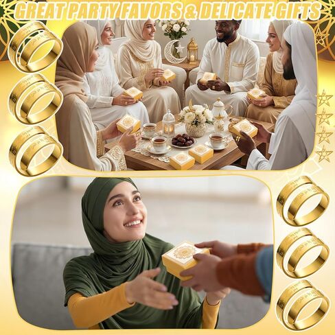 Cunno 24 قطعة/12 مجموعة من هدايا آيات الكرسي الرمضانية الإسلامية للنساء هدايا العيد بالجملة حلقات آيات الكرسي رمضان مبارك للحفلات المفضلة خاتم عربي مع صناديق مجوهرات إسلامية لإكسسوارات حفل الزفاف in Saudi Arabia