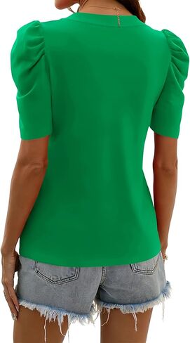 IECCP Women V Neck T Shirts Puff Short Sleeve Tops Fashion Dressy Casual Tunic Loose Fit Blouses in Saudi Arabia