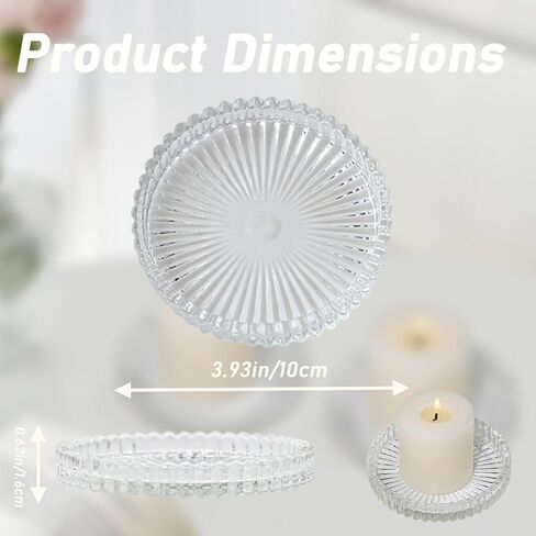 مجموعة من 6 حاملات شموع على شكل عمود زجاجي، لوحات شموع مستديرة مقاس 4 بوصة باللون الكهرماني الوردي الشفاف، حامل عرض بحافة مسننة متعددة الألوان لديكور طاولة حفلات الزفاف in Kuwait