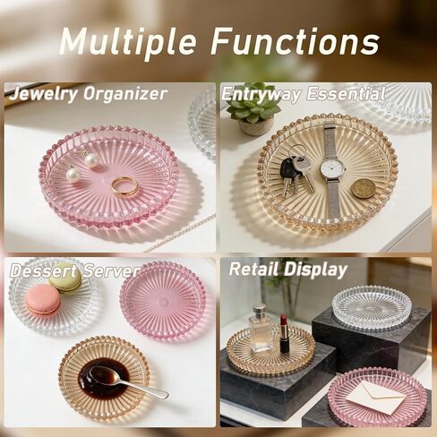 مجموعة من 6 حاملات شموع على شكل عمود زجاجي، لوحات شموع مستديرة مقاس 4 بوصة باللون الكهرماني الوردي الشفاف، حامل عرض بحافة مسننة متعددة الألوان لديكور طاولة حفلات الزفاف in Kuwait