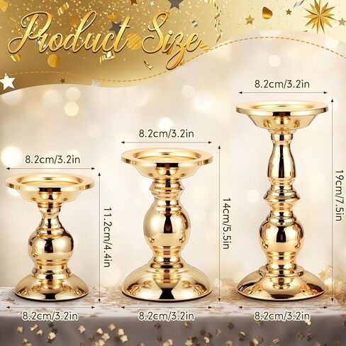 3 Sets Gold Pillar Candle Holders Metal Candle Holders for Pillar Candles, LED Flameless Candles 5, 6, 9 Inch Tall for Table Centerpiece, Fireplace Decor in Saudi Arabia