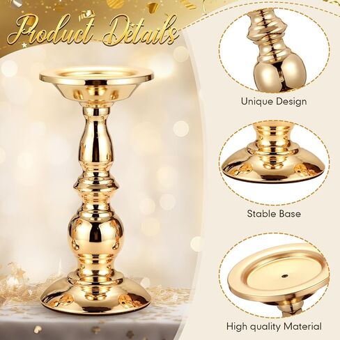 3 Sets Gold Pillar Candle Holders Metal Candle Holders for Pillar Candles, LED Flameless Candles 5, 6, 9 Inch Tall for Table Centerpiece, Fireplace Decor in Saudi Arabia