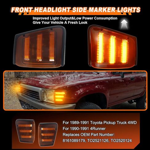 ضوء المنعطفات الأمامي LED لشاحنة بيك اب تويوتا 1989-1991 4WD، 1990 1991 Toyota 4Runner، (LH+RH) مصباح أمامي للعلامة الجانبية، يستبدل OEM # TO2520124 TO2521126 in Kuwait