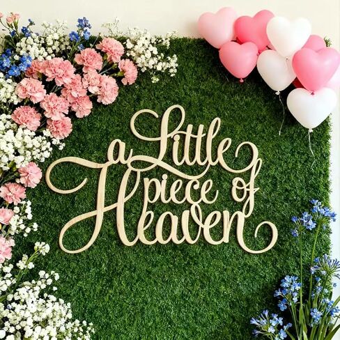 A Little Piece of Heaven Sign for Backdrop,Baby Shower Wall Decorations for Baby Shower Decoration,Baptism or Gender Reveal Party Photo Booth Decor, 15.5x10 inches in Saudi Arabia