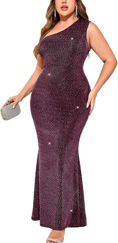 ZOMVA Plus Size One Shoulder Formal Evening Gowns Sparkly Mermaid Maxi Dress for Wedding Guest Cocktail Evening Party in Saudi Arabia