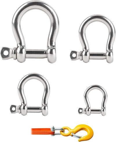 4 Pack Bow Shackle, 1/2", 3/8", 5/16", 1/4",Marine Grade Stainless Steel Shackles, Screw Pin Anchor Shackle Great for Boat, Sailboat, Chain, Rigging Clasp and Compatible with Other Hardware in Kuwait