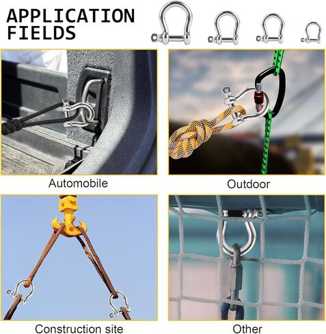 4 Pack Bow Shackle, 1/2", 3/8", 5/16", 1/4",Marine Grade Stainless Steel Shackles, Screw Pin Anchor Shackle Great for Boat, Sailboat, Chain, Rigging Clasp and Compatible with Other Hardware in Kuwait