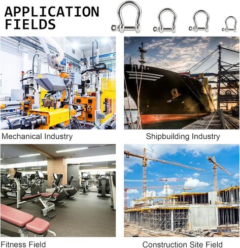 4 Pack Bow Shackle, 1/2", 3/8", 5/16", 1/4",Marine Grade Stainless Steel Shackles, Screw Pin Anchor Shackle Great for Boat, Sailboat, Chain, Rigging Clasp and Compatible with Other Hardware in Kuwait