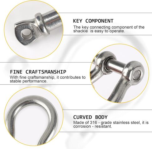4 Pack Bow Shackle, 1/2", 3/8", 5/16", 1/4",Marine Grade Stainless Steel Shackles, Screw Pin Anchor Shackle Great for Boat, Sailboat, Chain, Rigging Clasp and Compatible with Other Hardware in Kuwait