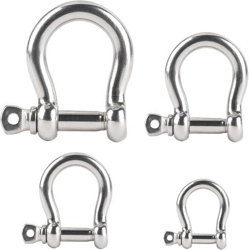 4 Pack Bow Shackle, 1/2", 3/8", 5/16", 1/4",Marine Grade Stainless Steel Shackles, Screw Pin Anchor Shackle Great for Boat, Sailboat, Chain, Rigging Clasp and Compatible with Other Hardware in Kuwait