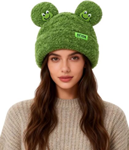 BOLLEY JOSS Womens Winter Beanies Cute Woollike Knitted Frog Hat Women Lady Girl Crochet Sheep Christmas Hats in Kuwait