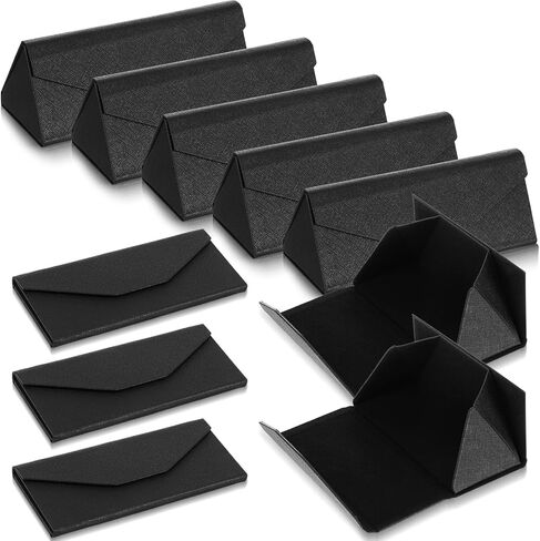 10 Pack Foldable Glasses Case, Magnetic Hard Shell Sunglass Holder for Men & Women, PU Leather Triangle Eyeglass Case (Black) in Saudi Arabia