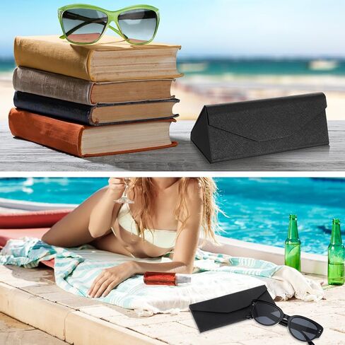 10 Pack Foldable Glasses Case, Magnetic Hard Shell Sunglass Holder for Men & Women, PU Leather Triangle Eyeglass Case (Black) in Saudi Arabia