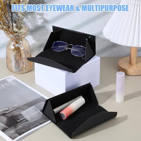 10 Pack Foldable Glasses Case, Magnetic Hard Shell Sunglass Holder for Men & Women, PU Leather Triangle Eyeglass Case (Black) in Saudi Arabia