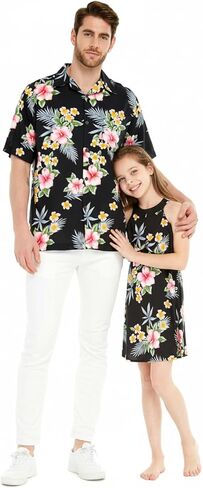 Matchable Hawaiian Luau Father Daughter Men Shirt Girl Round Neck Dress in Hibiscus in Saudi Arabia
