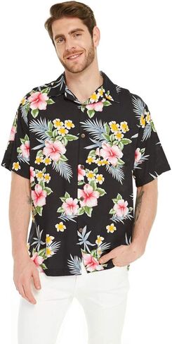 Matchable Hawaiian Luau Father Daughter Men Shirt Girl Round Neck Dress in Hibiscus in Saudi Arabia