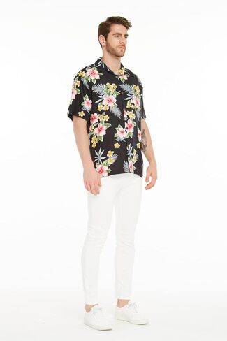 Matchable Hawaiian Luau Father Daughter Men Shirt Girl Round Neck Dress in Hibiscus in Saudi Arabia