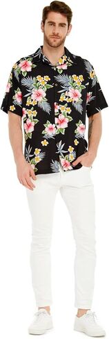 Matchable Hawaiian Luau Father Daughter Men Shirt Girl Round Neck Dress in Hibiscus in Saudi Arabia