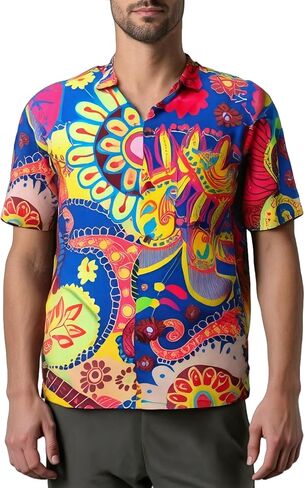 Hawaiian Shirt Casual Coconut Shell Button Down Short Sleeve Front Pocket Men Unisex Summer Beach Tropical Floral in Saudi Arabia