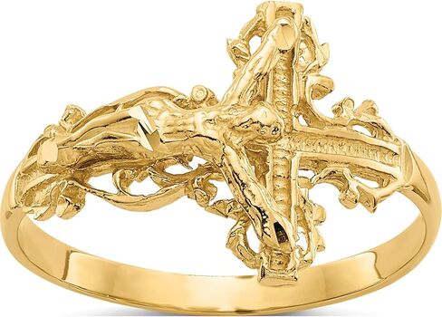 14K Yellow Gold Diamond-Cut Crucifix Ring - Jewelry By Sweet Pea in Saudi Arabia