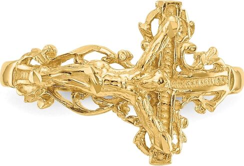 14K Yellow Gold Diamond-Cut Crucifix Ring - Jewelry By Sweet Pea in Saudi Arabia