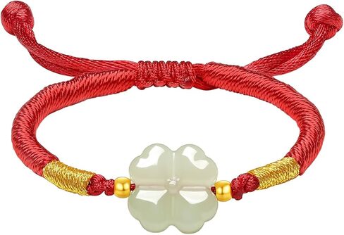 24K Solid Gold Bracelet Lucky Four Leaf Clover Real Gold Green Jade Charm Bracelet Gold Bead Bracelets Dainty Jewelry for Daughter Birthday New Year Small Size 5.1-7.5"(13+6cm) Y1714796 in Saudi Arabia