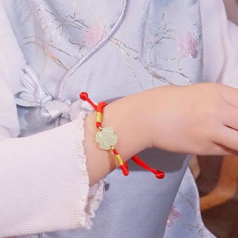 24K Solid Gold Bracelet Lucky Four Leaf Clover Real Gold Green Jade Charm Bracelet Gold Bead Bracelets Dainty Jewelry for Daughter Birthday New Year Small Size 5.1-7.5"(13+6cm) Y1714796 in Saudi Arabia