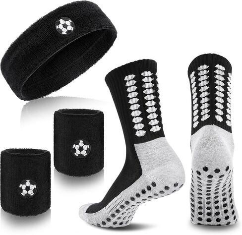 4 Pieces Sweatbands Socks Set Sports Headband Wristbands Grip Socks for Soccer Tennis Football Gym Working Out in Saudi Arabia