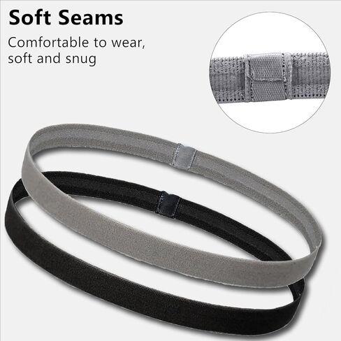 6 قطع من ربطات الشعر الرياضية المتينة للرجال والنساء، عصابات رأس مرنة سميكة مضادة للانزلاق (أسود ورمادي) in Kuwait