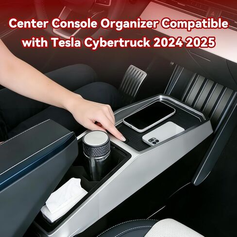 Center Console Organizer Compatible with Tesla Cybertruck 2024 2025, Center Console Storage with Cup Holder, Phone, Charging Cable forCybertruck Accessories, Multifunctional Storage Box in Kuwait