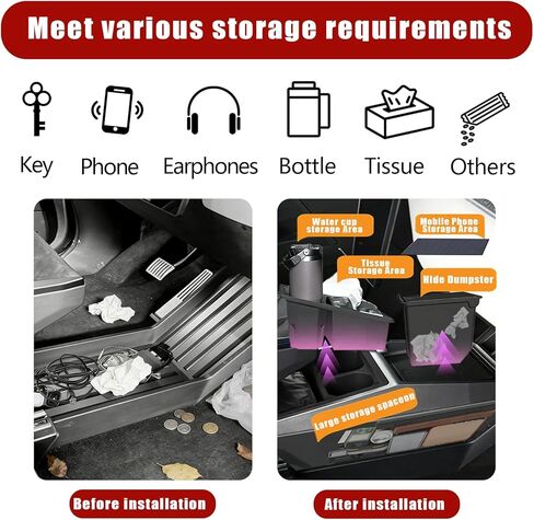 Center Console Organizer Compatible with Tesla Cybertruck 2024 2025, Center Console Storage with Cup Holder, Phone, Charging Cable forCybertruck Accessories, Multifunctional Storage Box in Kuwait