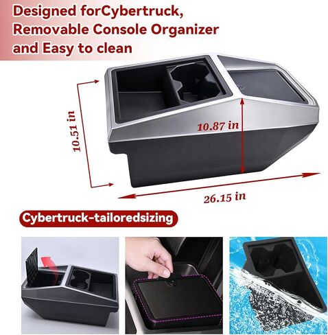 Center Console Organizer Compatible with Tesla Cybertruck 2024 2025, Center Console Storage with Cup Holder, Phone, Charging Cable forCybertruck Accessories, Multifunctional Storage Box in Kuwait