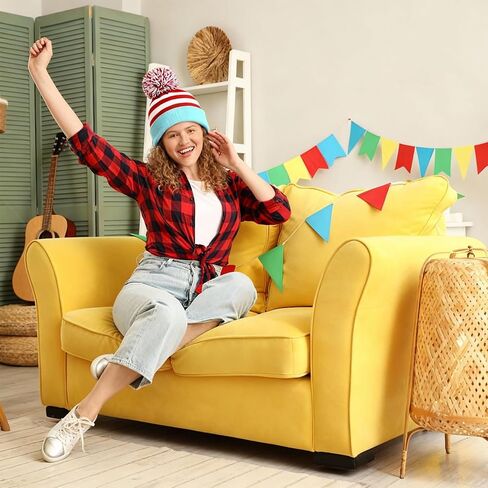 2 Pack Red White and Blue Striped Bobble Hats Knitted Beanies with Pom Pom Stretchy Winter Hats for Themed Parties Costumes in Saudi Arabia