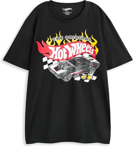 Hot Wheels Mens Pajama Set | Adults Race Car Graphic Short Sleeve Top & Long Leg PJ Bottoms in Black & Grey in Saudi Arabia