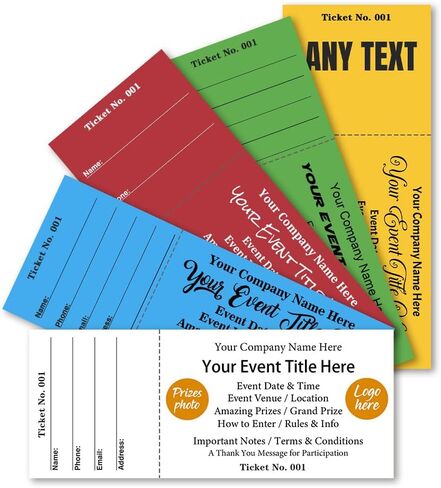 Custom Raffle Tickets with Logo 30-5000 pcs- Fundraiser, Raffles, 50/50, Auction, Giveaways, Contest Tickets with Tearaway Stubs - 2.25" x 5.5",Blue,Red,Orange,Green in Saudi Arabia