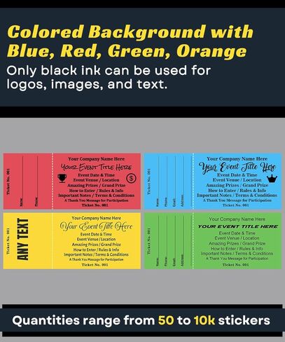 Custom Raffle Tickets with Logo 30-5000 pcs- Fundraiser, Raffles, 50/50, Auction, Giveaways, Contest Tickets with Tearaway Stubs - 2.25" x 5.5",Blue,Red,Orange,Green in Saudi Arabia