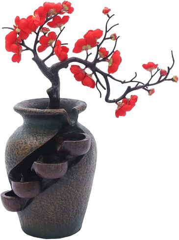 Workmanship Flower Vase Waterfall Fountain Indoor Waterfall Simulated Vase Landscape Indoor Fountain Desktop Water Fountains for Indoor Outdoor Office Home Decorative (Flowers vase) in Saudi Arabia