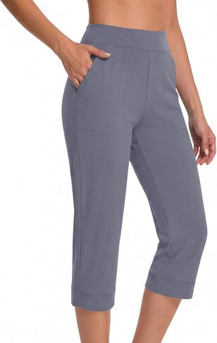 Womens Capri Pants High Waisted Straight Leg Yoga Capris Leggings with Pockets Cropped Pants Workout Summer Pants in Kuwait