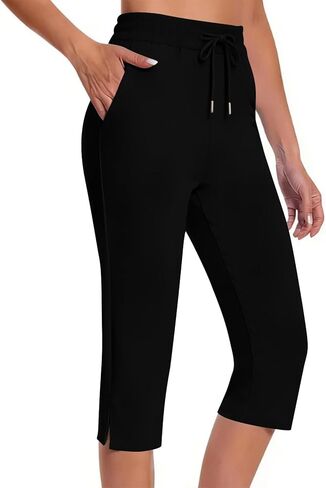 Womens Capri Pants High Waisted Straight Leg Yoga Capris Leggings with Pockets Cropped Pants Workout Summer Pants in Saudi Arabia