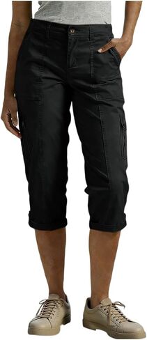Womens Cargo Capri Pants with Pockets Button Cropped Pant Casual Summer Straight Leg Knee Length Long Bermuda Capris in Saudi Arabia