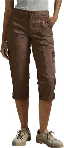 Womens Cargo Capri Pants with Pockets Button Cropped Pant Casual Summer Straight Leg Knee Length Long Bermuda Capris in Saudi Arabia