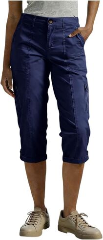 Womens Cargo Capri Pants with Pockets Button Cropped Pant Casual Summer Straight Leg Knee Length Long Bermuda Capris in Saudi Arabia