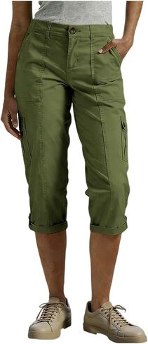 Womens Cargo Capri Pants with Pockets Button Cropped Pant Casual Summer Straight Leg Knee Length Long Bermuda Capris in Saudi Arabia