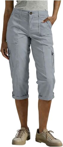 Womens Cargo Capri Pants with Pockets Button Cropped Pant Casual Summer Straight Leg Knee Length Long Bermuda Capris in Saudi Arabia