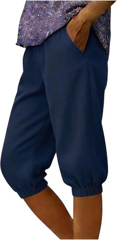 Capri Woman Faux Denim Cinch Bottom Stretch Casual Straight Leg Comfort Capris with Pocket 2026 Beach in Saudi Arabia